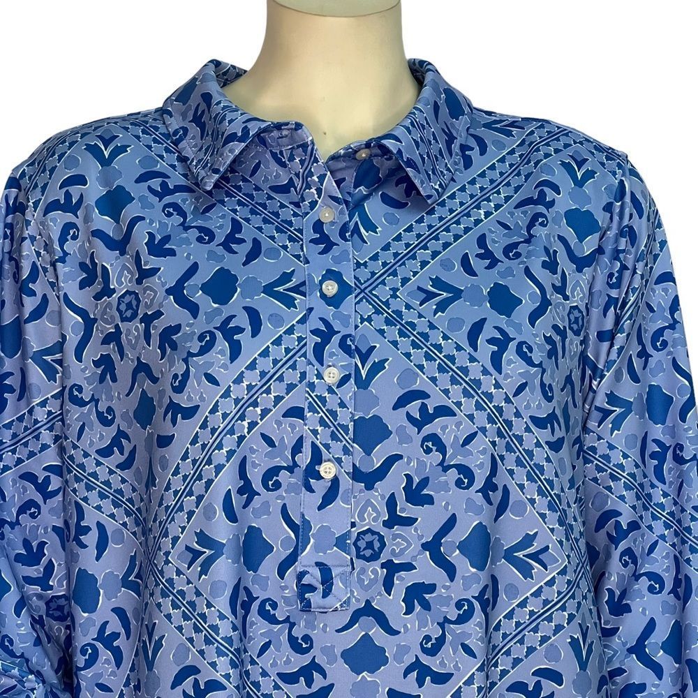 Blue Patterned Long-Sleeve Shirt Dress - Picture 3 of 9